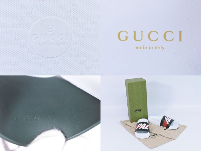 Authentic Gucci × Palace Logo Sherry Line Sandals 39 Rubber White Khaki Red