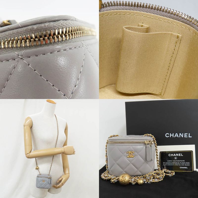 Chanel Small Vanity Case Ap1447 Lambskin Gray Gdhardware Chain