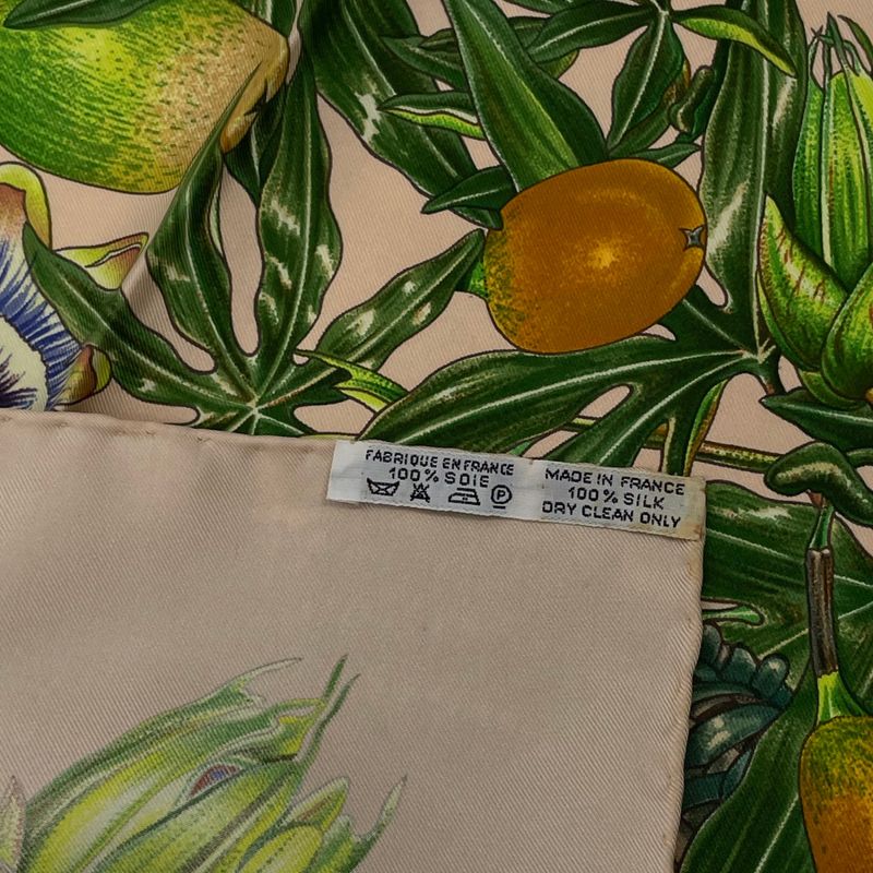Hermes Carre 90 Passiflores Passion Flower Beige 100% Silk Scarf