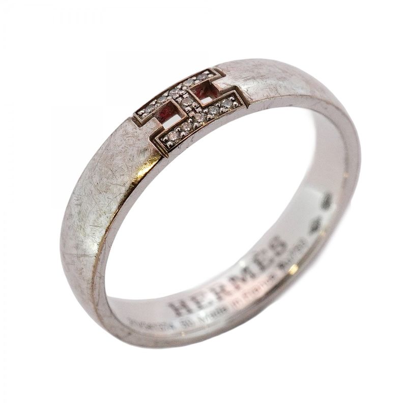 Hermes Ring Hercules 18K White Gold White Gold With Diamonds #50 Ladies