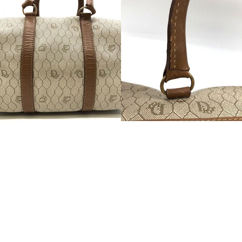 DIOR Handbag Mini Boston Bag Honeycomb Beige And Brown PVC Women Men Travel