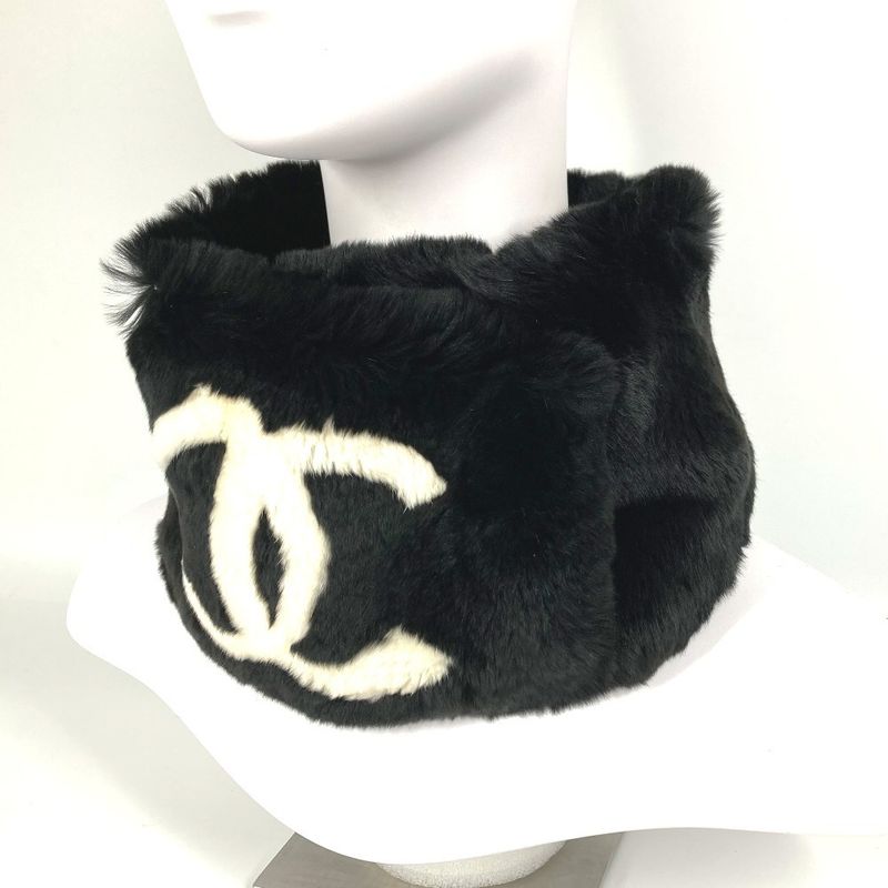Chanel Scarf CC Logo Coco Mark Tippet Black