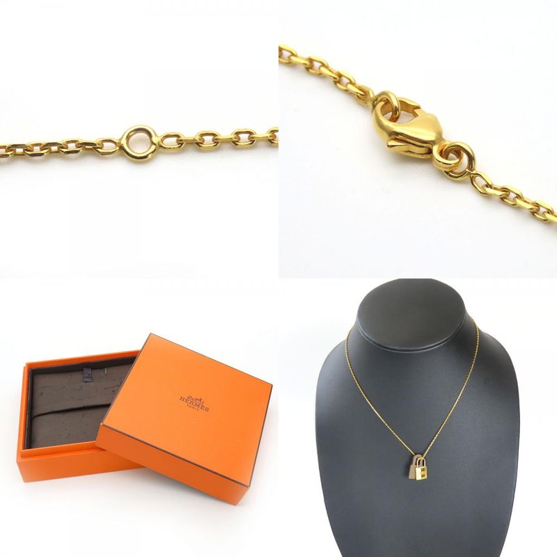 Hermes Necklace Eau Kelly Cadenas Metal Leather Gold Brown GP Engraved Y