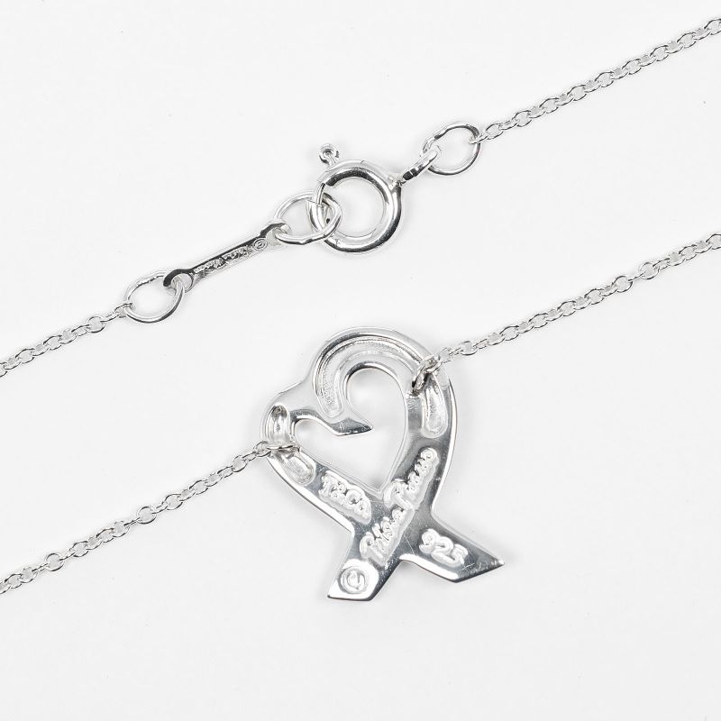 Tiffany & Co Loving Heart 925 Silver X 1P Diamond Ladies 2.66g Necklace