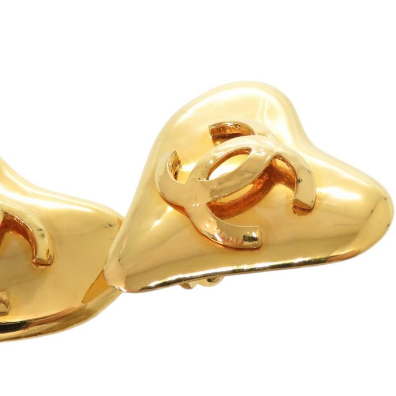 Chanel Vintage Coco Mark Heart Metal Gold Earrings 0179 Chanel