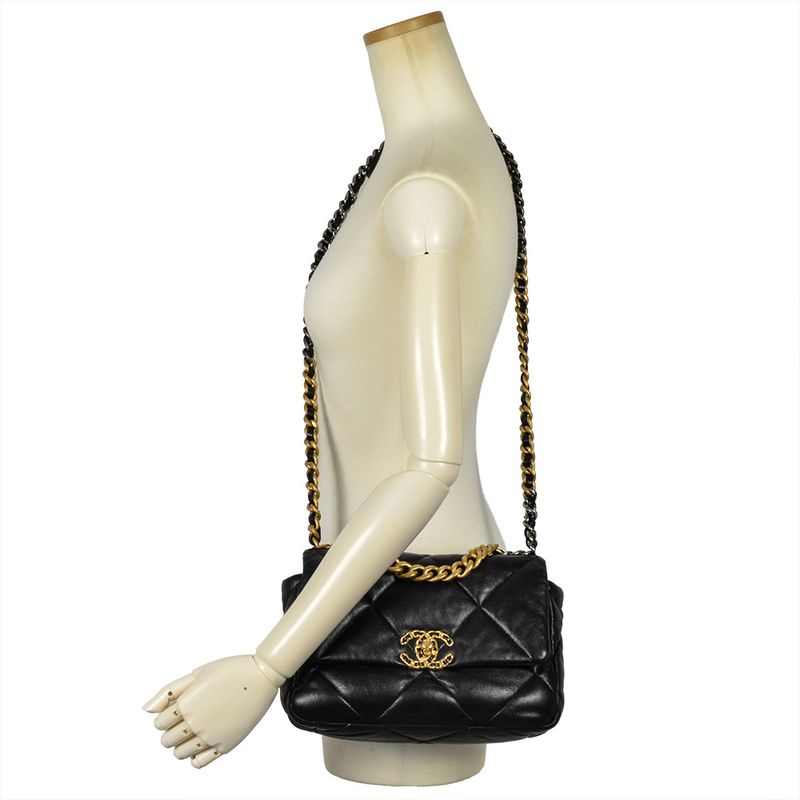 Chanel 19 Shoulder Bag Lambskin As1160 Black Gold Hardware Random Plate
