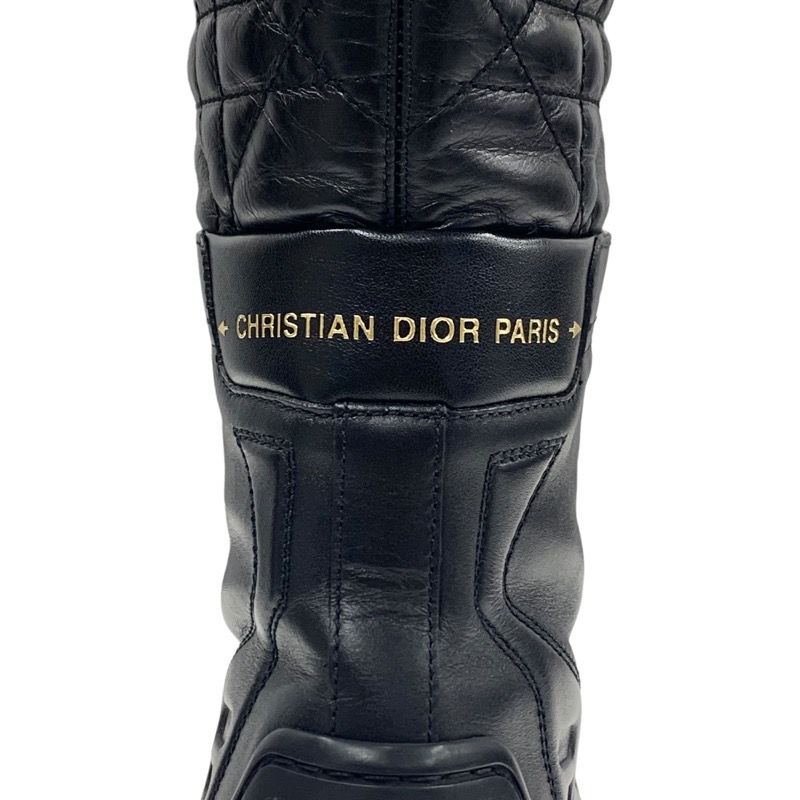 Christian Dioriron Boots Long Boots Middle Boots Quilted Lace-up Leather Black