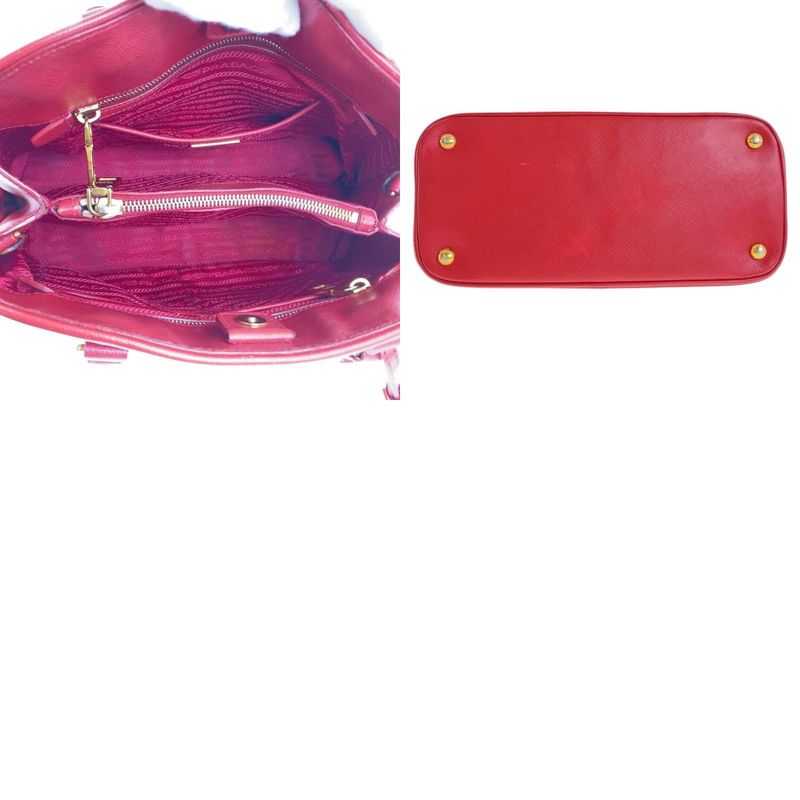 Prada Saffiano Triangle Logo Plate Red Gold Hardware Leather Handbag Shoulder