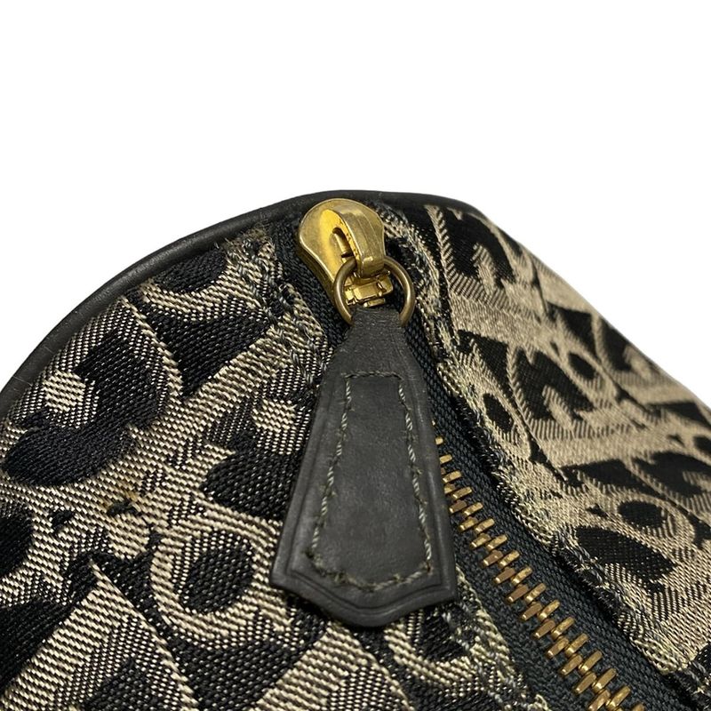 Dior/christian Dior Boston Bag Trotter Black And Gray Beige Leather