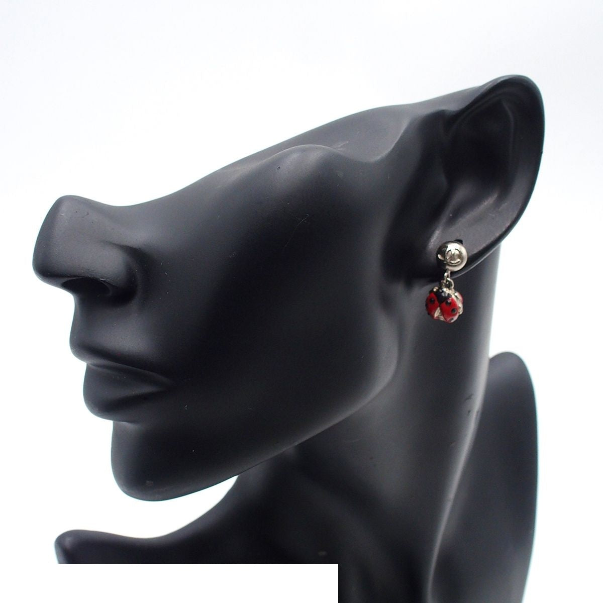 Chanel Earrings Silver Metal CC Logo Ladybug Costume — view 7