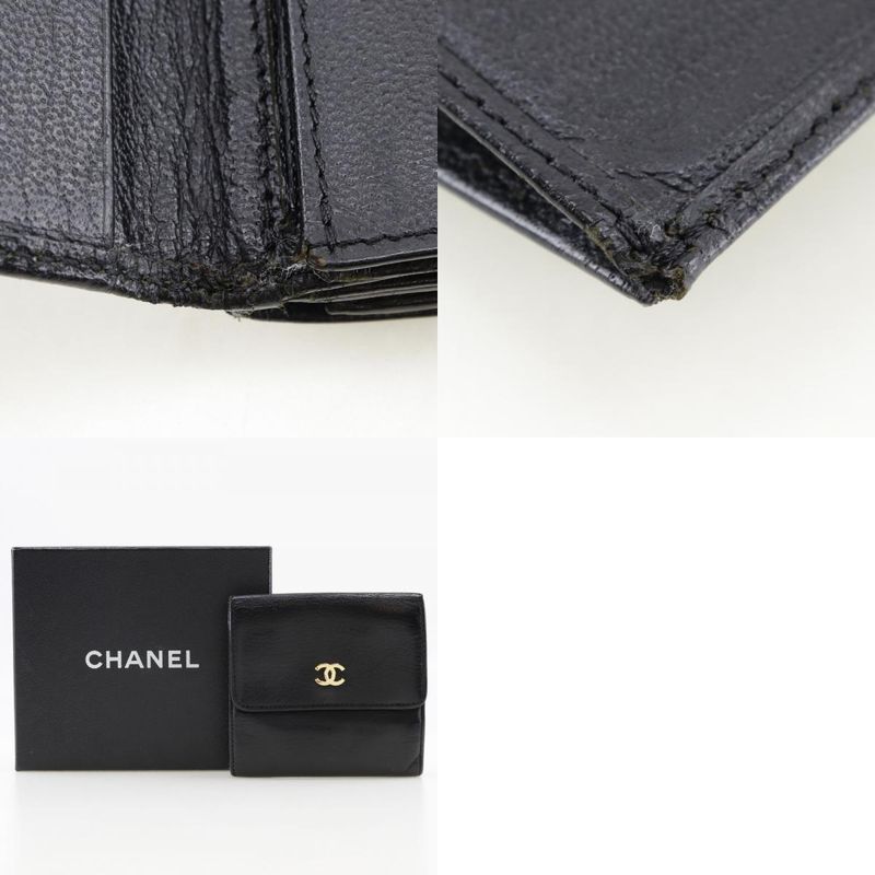 Chanel Coco Mark W Hook A13456 Calf Black Ladies Bifold Wallet
