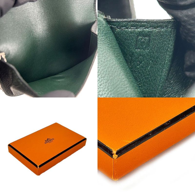 Hermes Dogon Coin Case □G Engraved Togo Moss Green Silver Hardware Compact