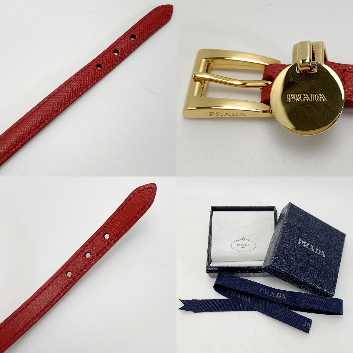 Prada Leather Red X Gold Hardware Bracelet with Box