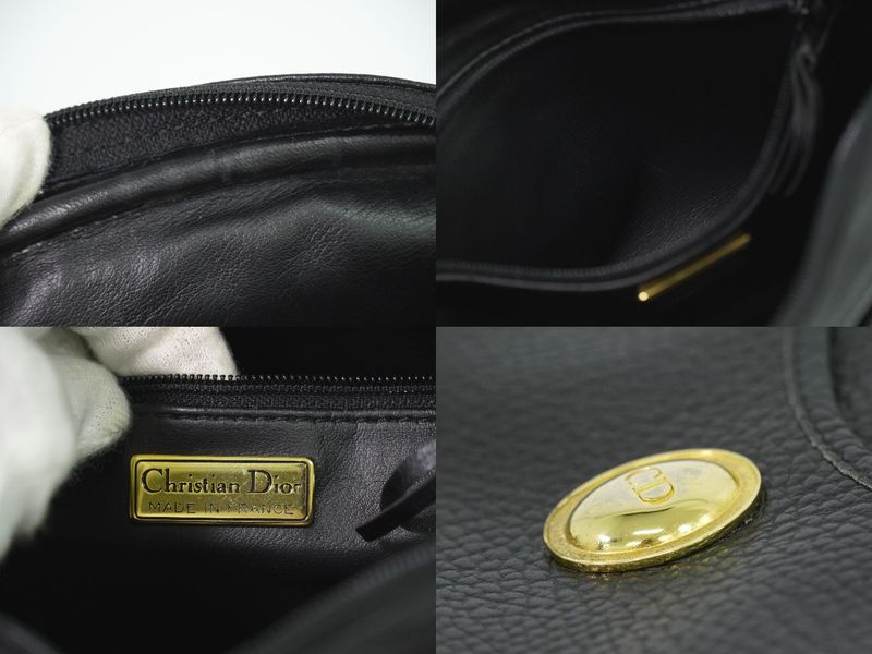 Authentic Christian DIOR Leather Shoulder Bag Pochette Black Bag Pre-owned