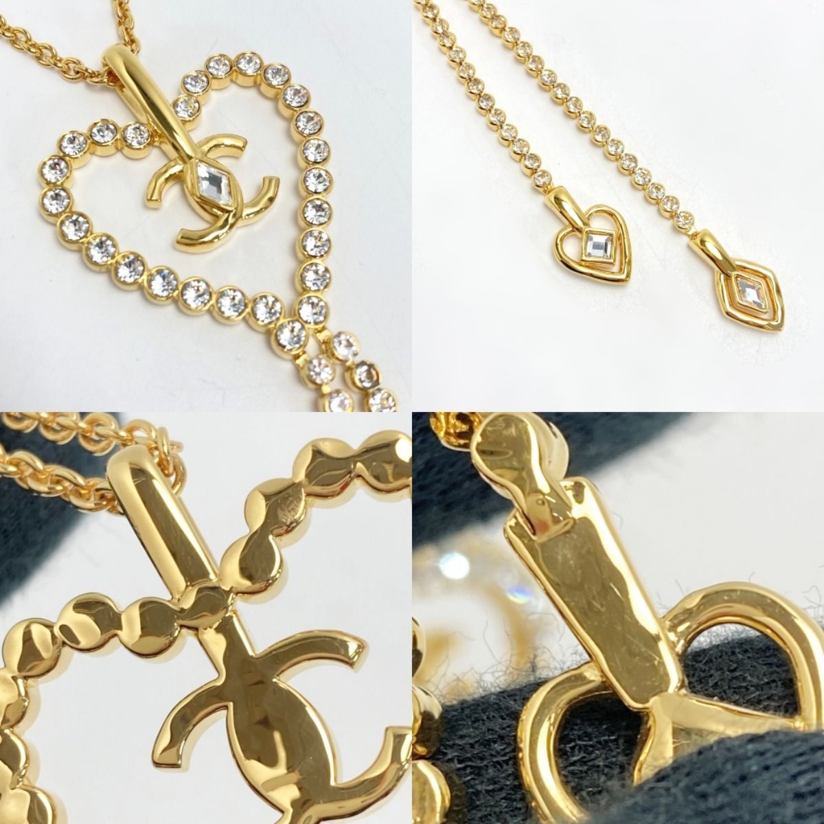 Chanel Cocomark Heart Necklace L23c Gold GP Rhinestone