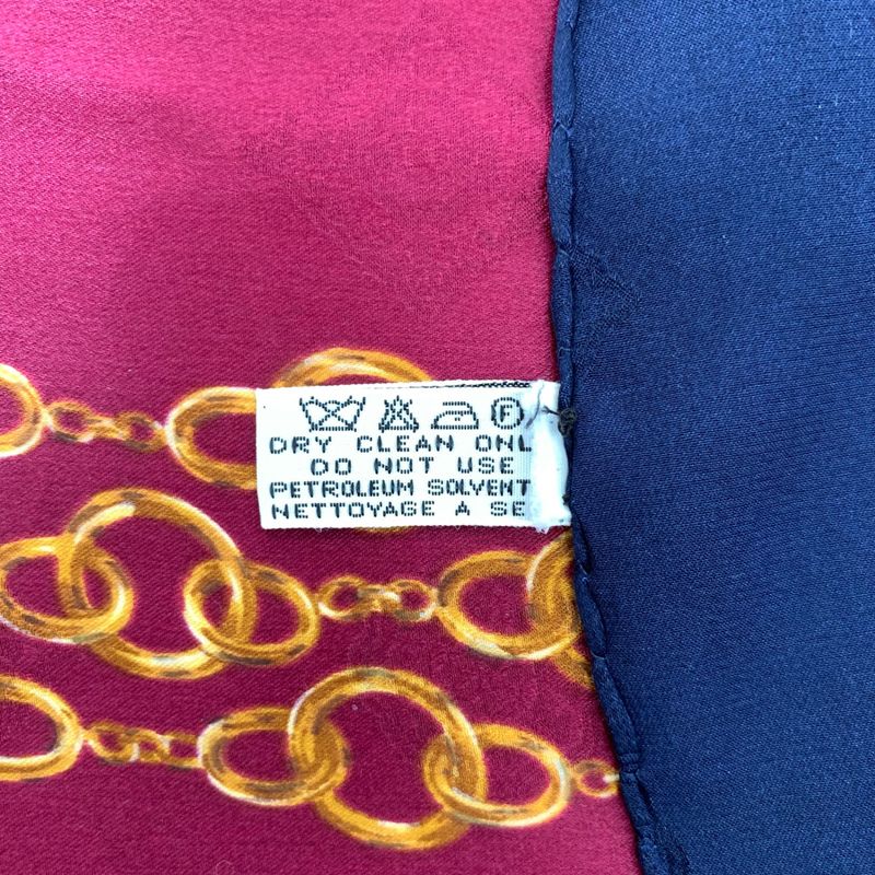 Chanel Silk Scarf Large Size Coco Mark Chain Pattern Burgundy And Navy