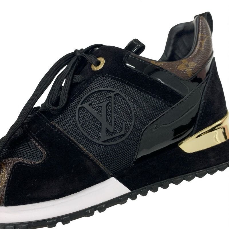 Louis Vuitton Run Away Line Monogram Sneakers Shoes Leather Patent Suede Black