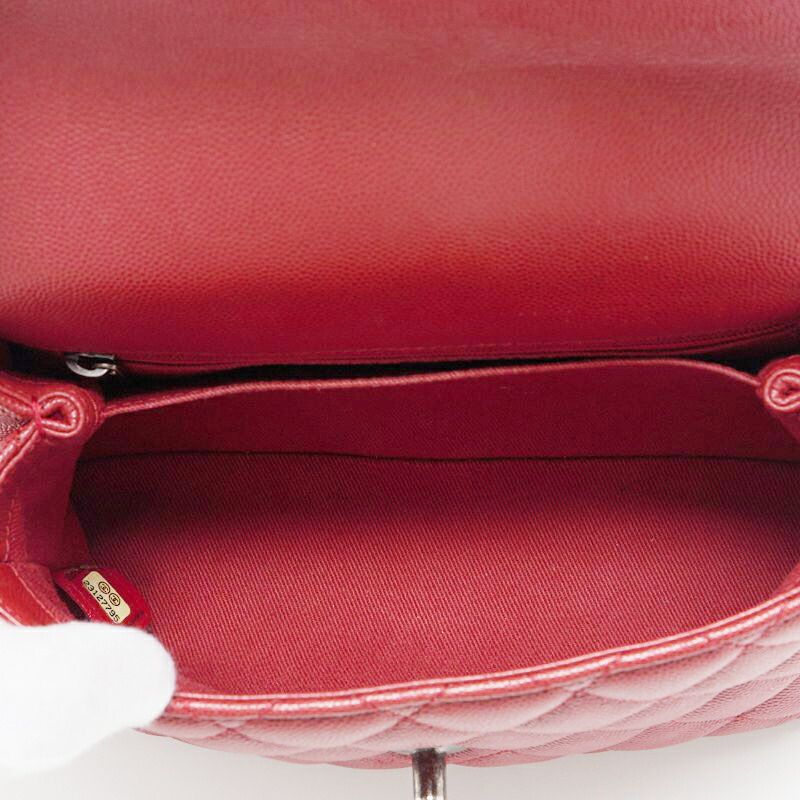 Chanel Matelasse Coco Handle 2WAY Handbag Caviar Skin Red With Silver Hardware