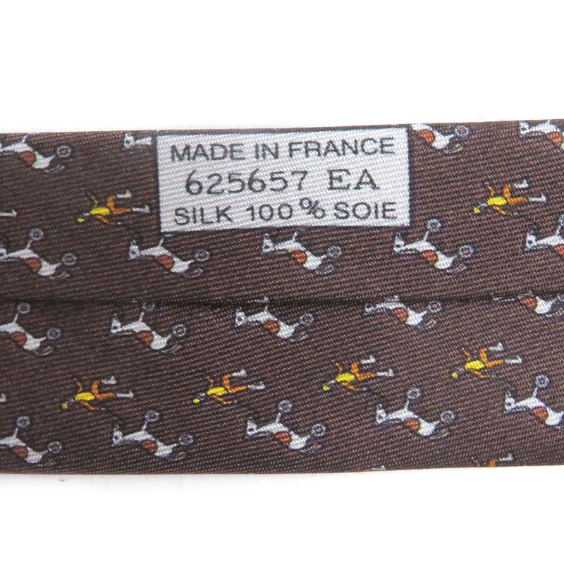 Hermes 625657 100% Silk Jockey&toy Horse All Over Regular Tie Brown With Box