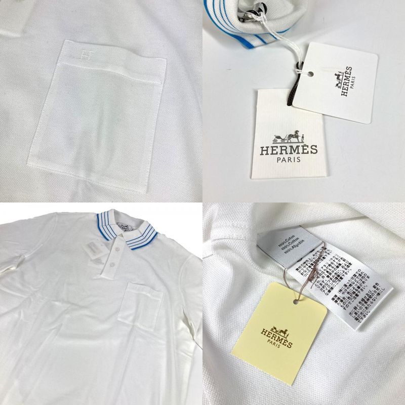 Hermes Polo Shirt H Logo Line Cotton White