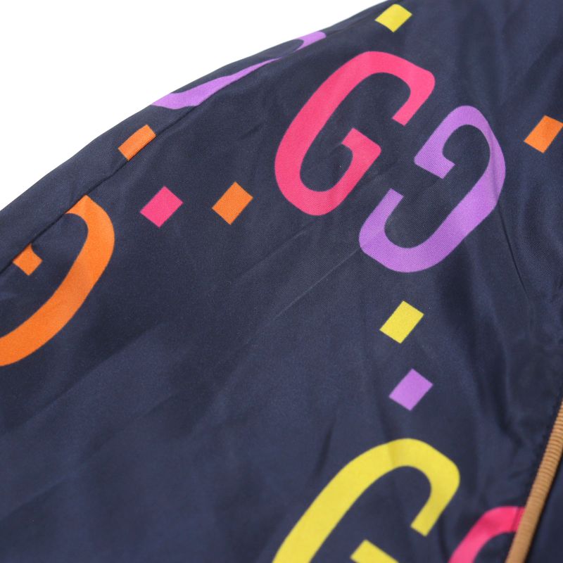 Gucci 697621 Jumbo GG Leather Part Hooded Double Zip Nylon Jacket Multicolor 48