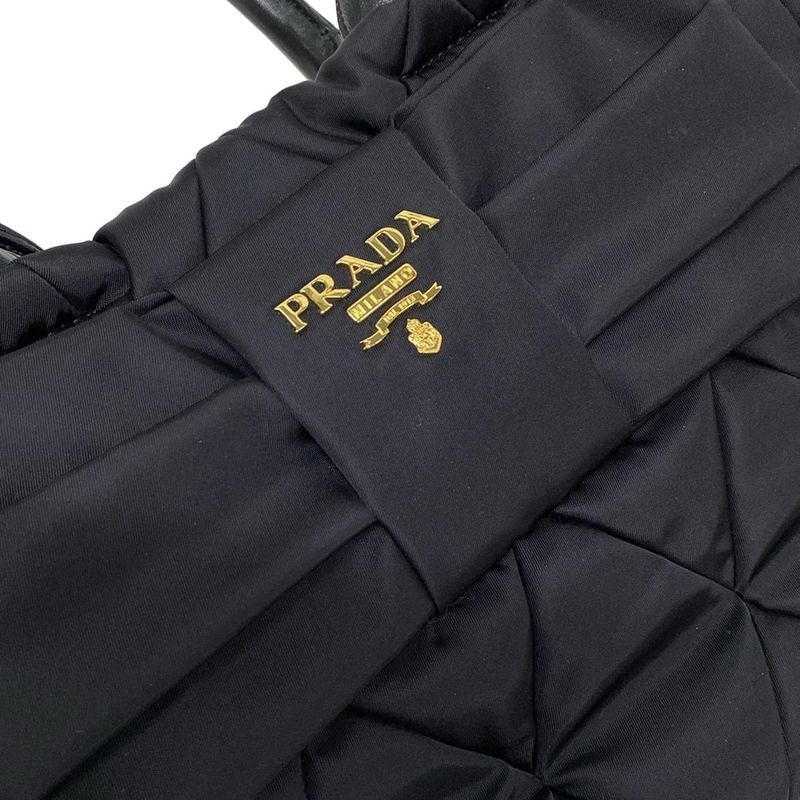 Prada Tote Bag New Tessuto Bomber 1bg005 Black Leather