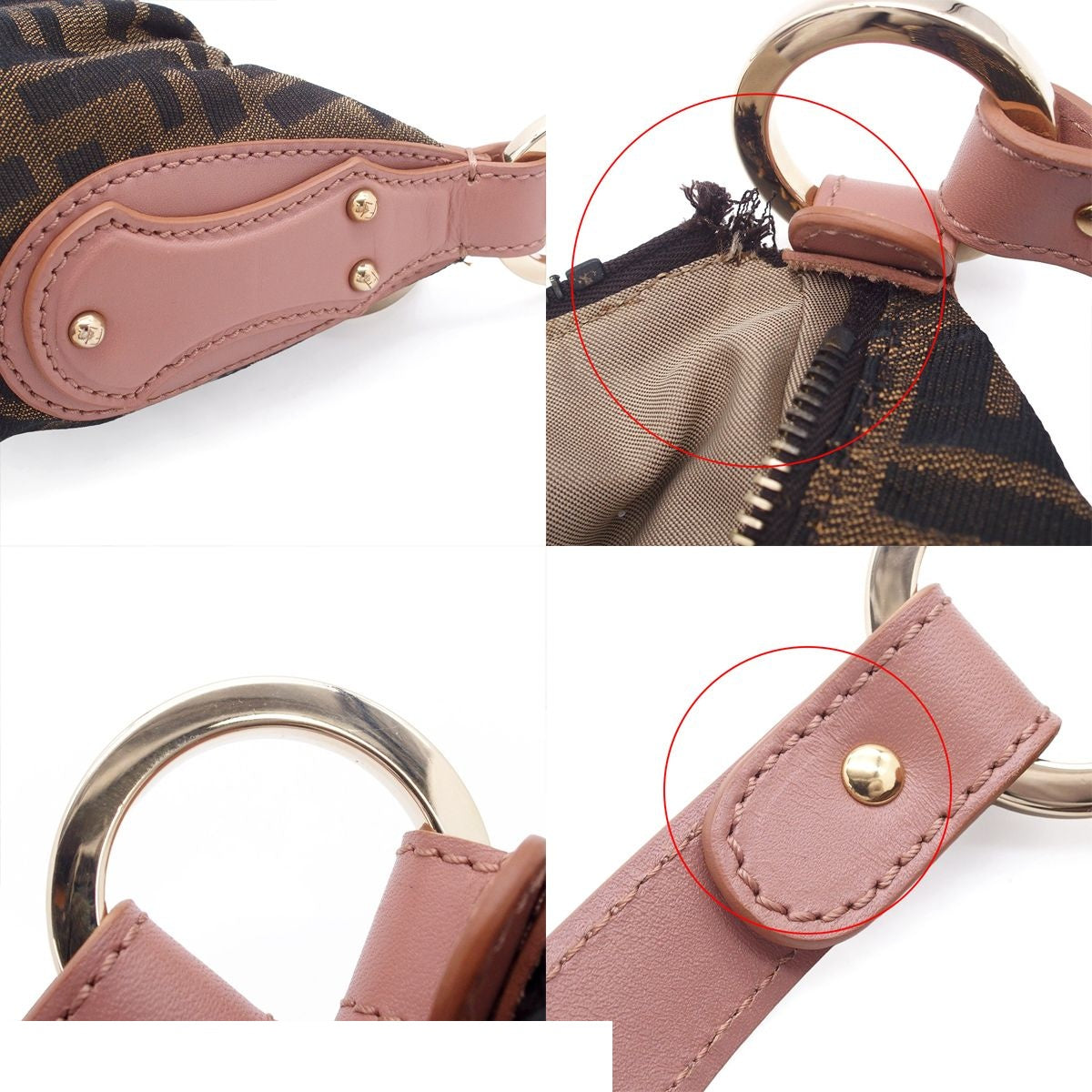Fendi Zucca Pattern Shoulder Bag Brown Leather Jacquard Nylon — view 8