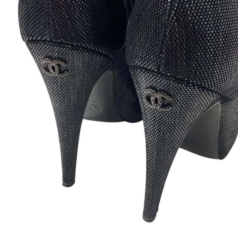 Chanel Boots Short Shoes Leather Black Coco Mark Metallic