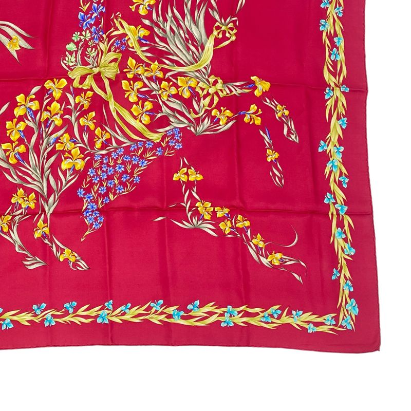 Hermes Carre 90 Scarf Silk Hd'origny Blooming Horse Red
