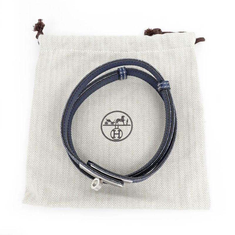 Hermes Kelly Belt 18 Denim Epson Blue Series Silver Hardware W Engraved