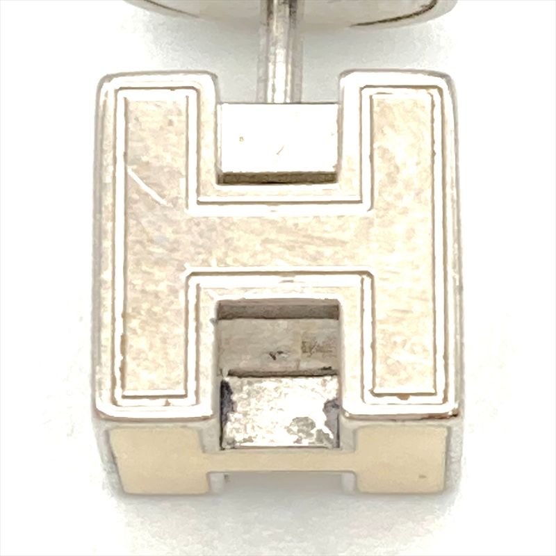 Hermes Caje Doache H Cube Earrings Metal Silver And White Unisex