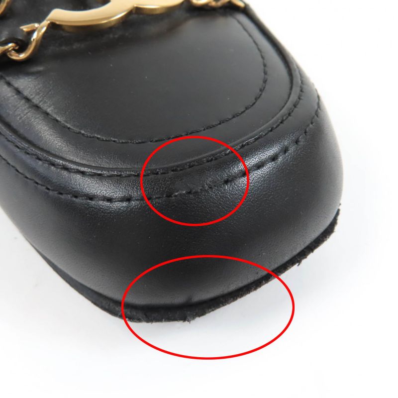 CHANEL G31974 Leather Loafer With Coco Mark Chain Black Gold Hardware 36.5 Made