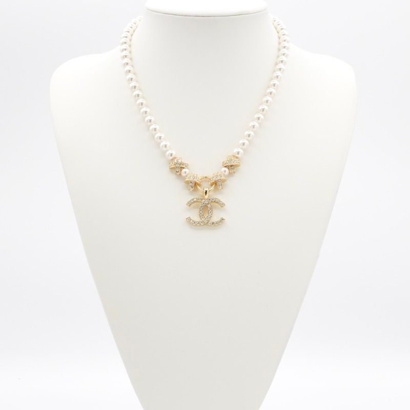 Chanel Necklace Pendant Choker Gold Coco Mark Rhinestone Pearl