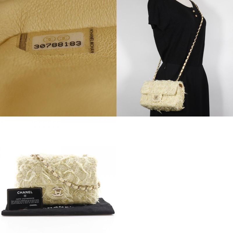 Chanel Mini Matelasse Chain Shoulder A69900 Tweed Yellow Ladies Shoulder Bag