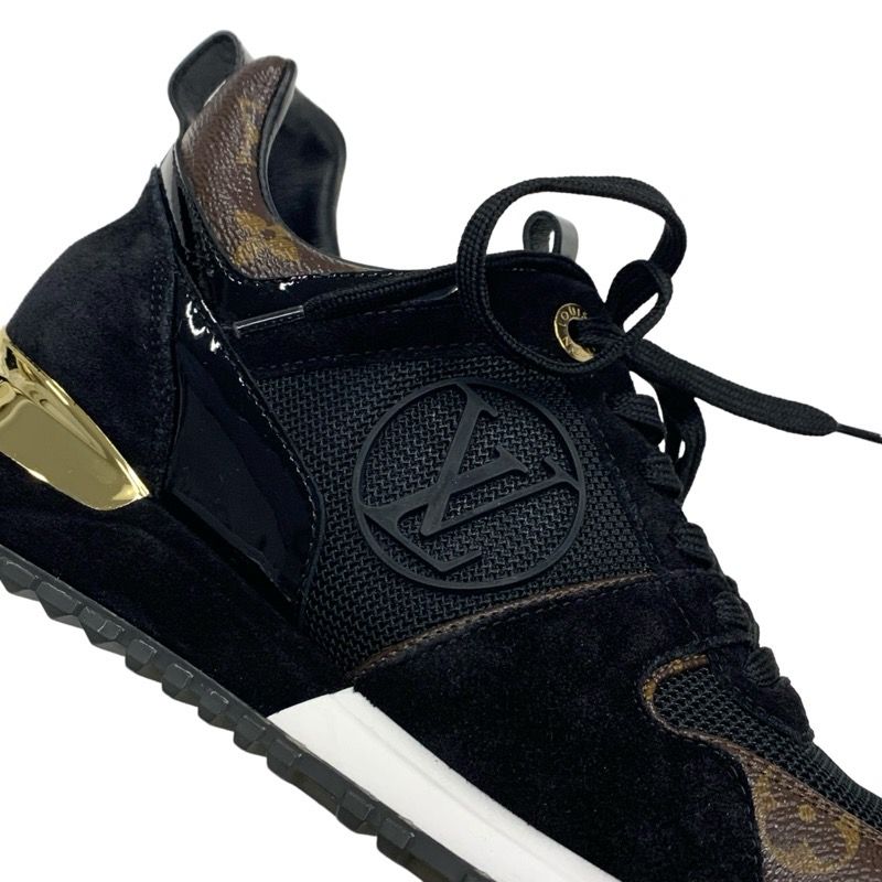 Louis Vuitton Run Away Line Monogram Sneakers Shoes Fabric Suede Leather Black
