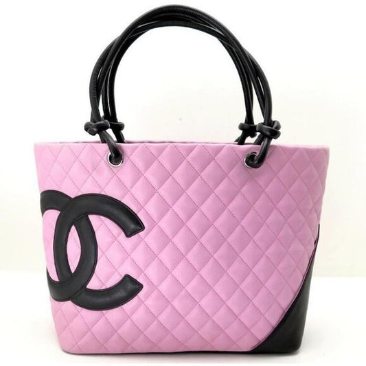 CHANEL Cambon Line Tote Large Pink Quilted Calfskin Leather Purse Bag