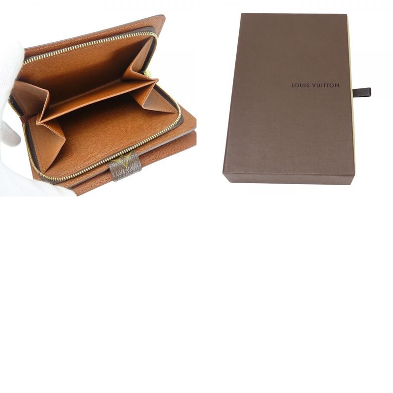 Louis Vuitton Bifold Wallet Porte Papier M61207 Monogram Brown Gold Hardware