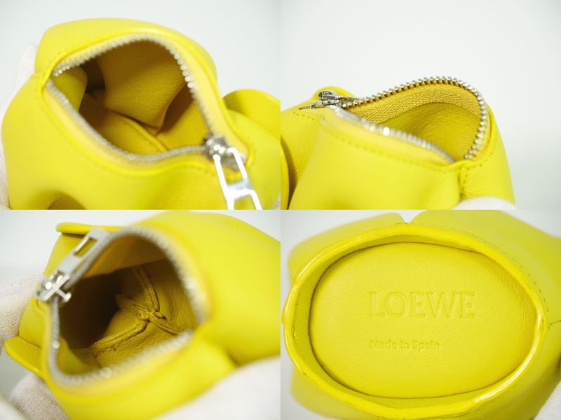 Authentic Loewe Elephant Coin Case Coin Purse Mini Pouch Leather Yellow Wallet