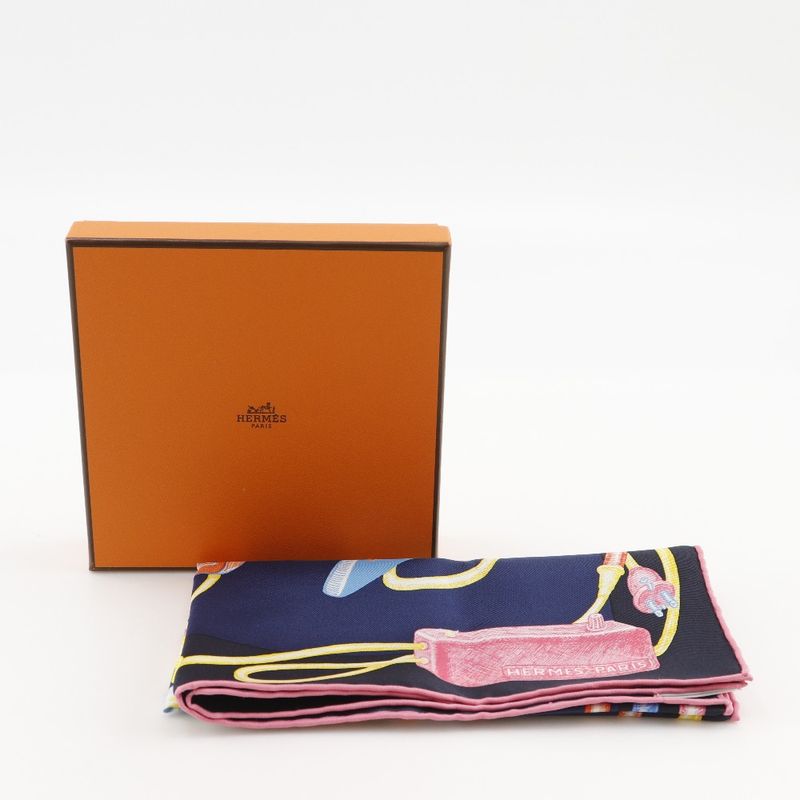 Hermes Carré 45 Gavroche Chevaloscope Neon 23SS Silk Dark Blue Pink Women's