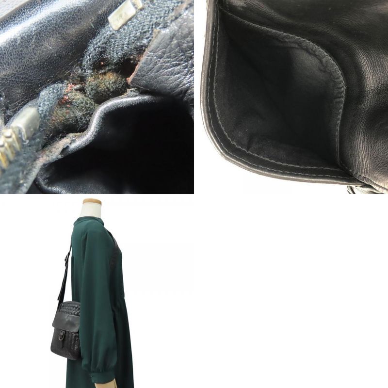 Bottega Veneta Shoulder Bag 113092 Intrecciato Leather Black Crossbody Braided