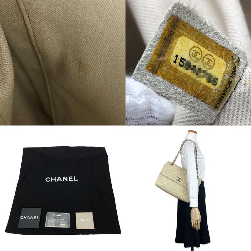 Chanel Shoulder Bag Matelasse Large Calf Beige Ivory Silver Hardware Chain 15th