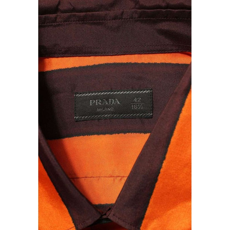 Prada Ucn425 Triangle Stripe Silk Long Sleeve Shirt 42 — view 3