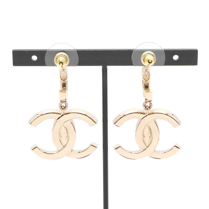 Chanel Earrings Gold Coco Mark Rhinestone Half Hoop