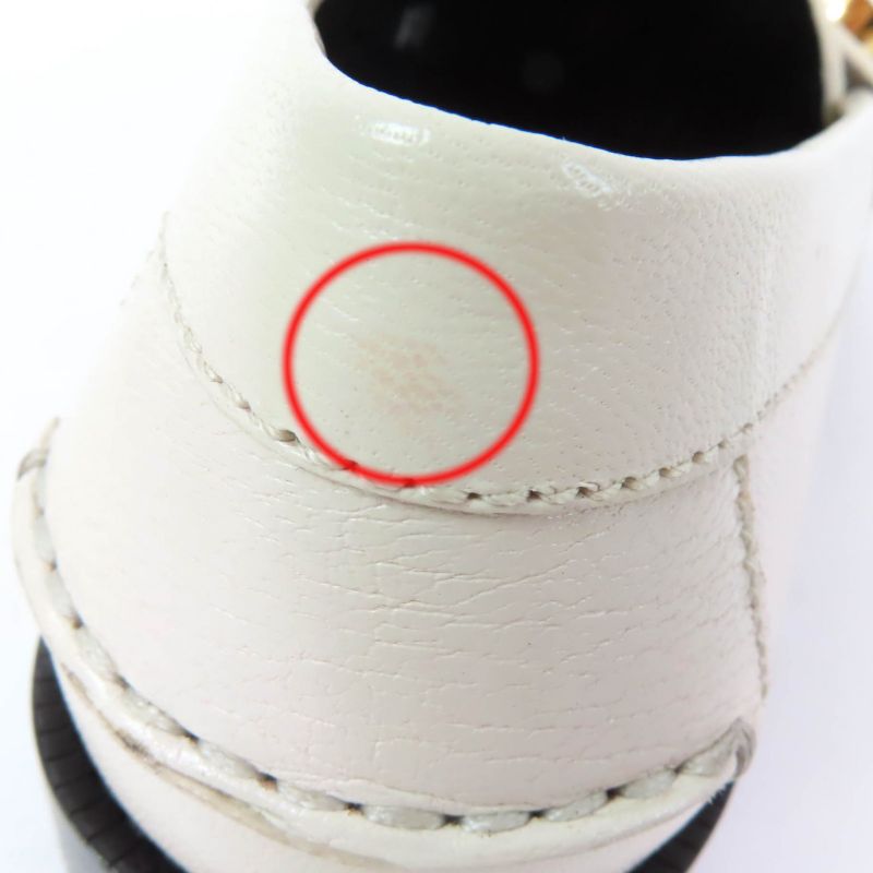 Gucci 700036 Metal Logo Leather Loafer Ivory Gold Hardware 36.5 With Box And