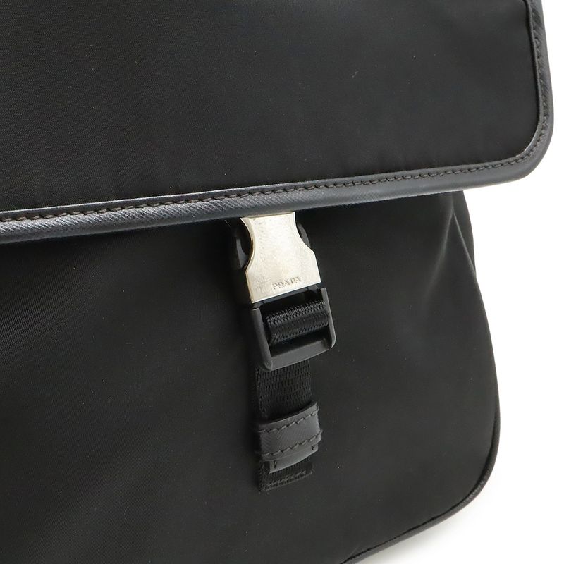 Prada Shoulder Bag Messenger Bag Crossbody Nylon Leather NERO Black Silver