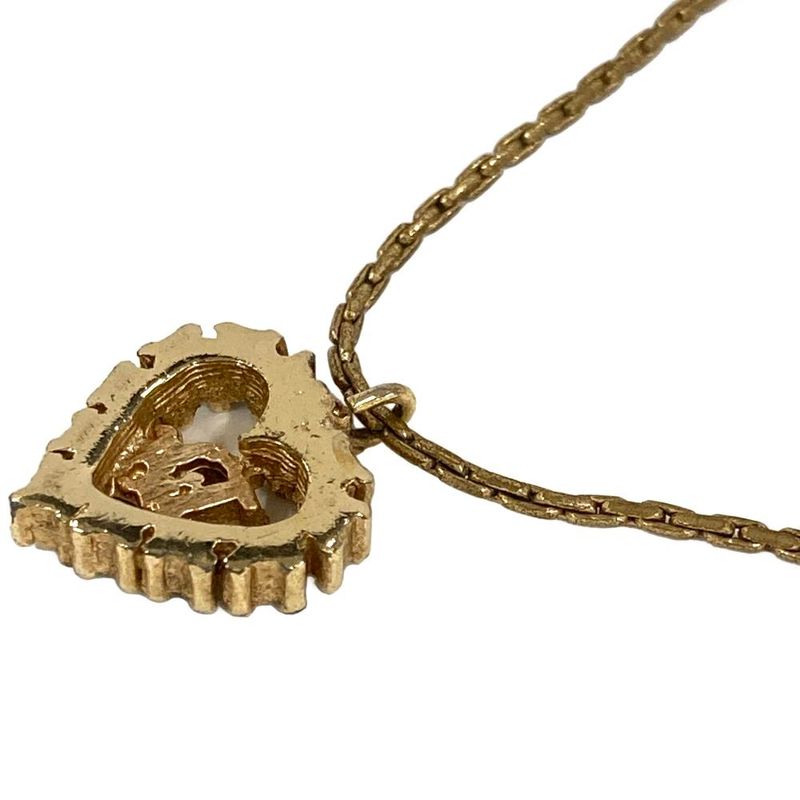 Christian DIOR Heart Top Necklace Metal Gold Women
