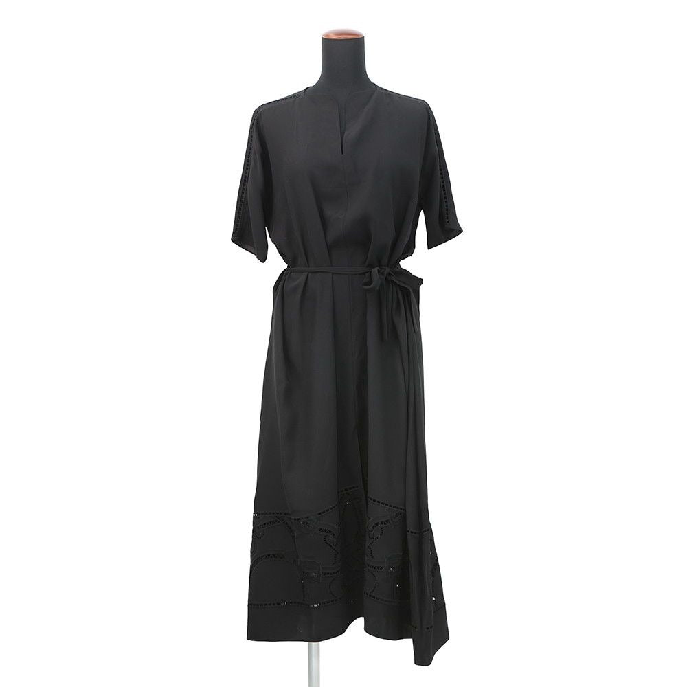 Hermes Dress Embroidery Long Silk 34 Black