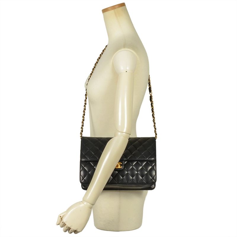 Chanel Matelasse Chain Shoulder Bag Lambskin Black Gold Hardware 8 Digits 14