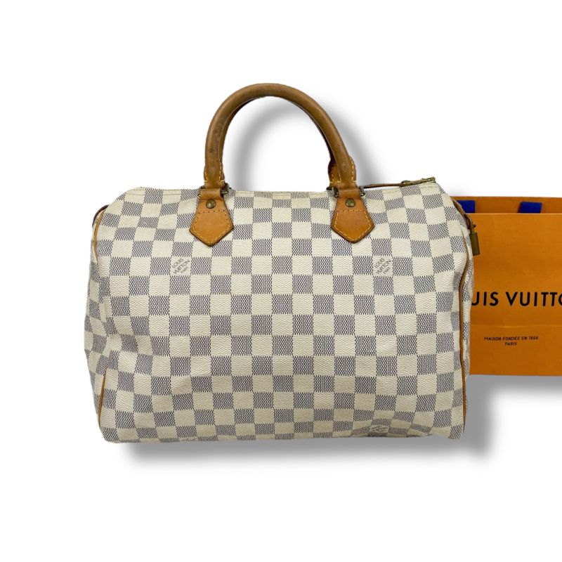 Louis Vuitton Damier Azure Leather Speedy 30 Handbag Mini Boston Bag Padlock