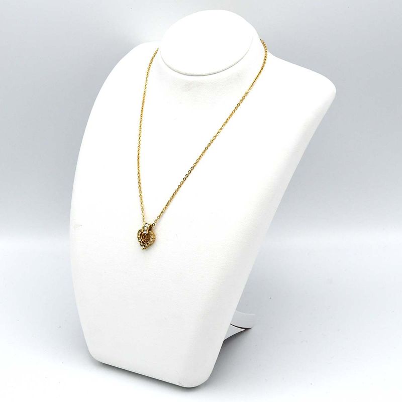 Christian DIOR Necklace Heart Rhinestone Bijoux Logo Gold Color Accessories